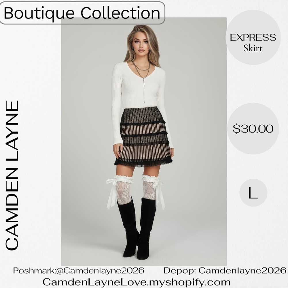 Express Black and Tan Tiered Skater Skirt